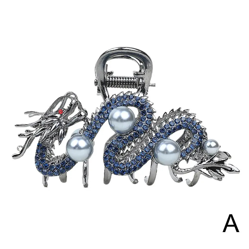 Épingle à cheveux dragon bleu avec perle pour femme, pince à cheveux simple, pince requin, mode, tempérament, accessoires pour cheveux simples