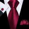 Barry.Wang Ensemble cravate et boutons de manchette en soie pour homme, motif jacquard, rouge, bordeaux, rose, pour mariage, affaires, fête