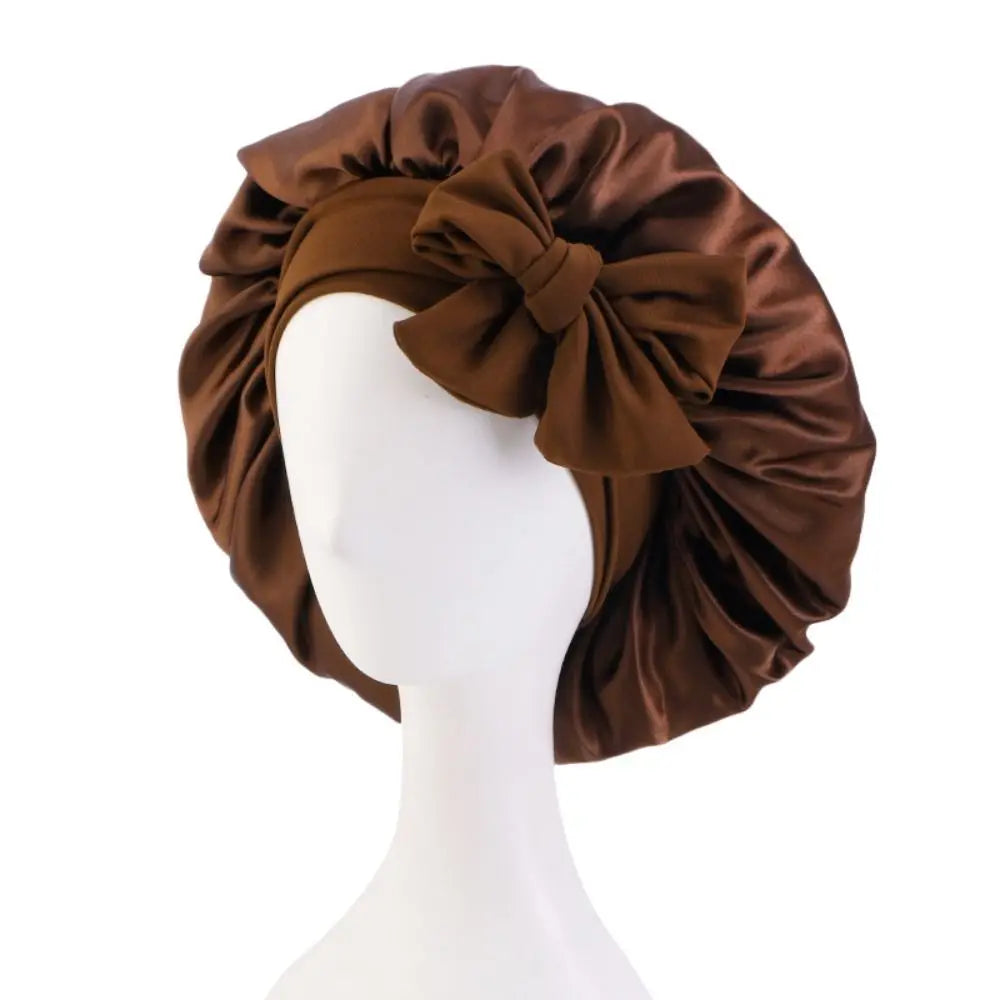 Women Satin Solid Sleeping Cap Soft Silk Nightcap Bonnet With Headband For Women Children Silk Scarf Sleep Hat