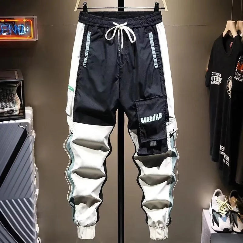 Thin Streetwear Casual Pants Men Ribbons Harem Jogging Pants Male Slim Fit Spring Cargo Pants Multi-Pockets Women Trouser