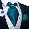 Luxury Silver Paisley Men Ascot Tie Wedding Formal Cravat Ascot Scrunch Self British Neck Tie Set Pocket Square Cufflink DiBanGu