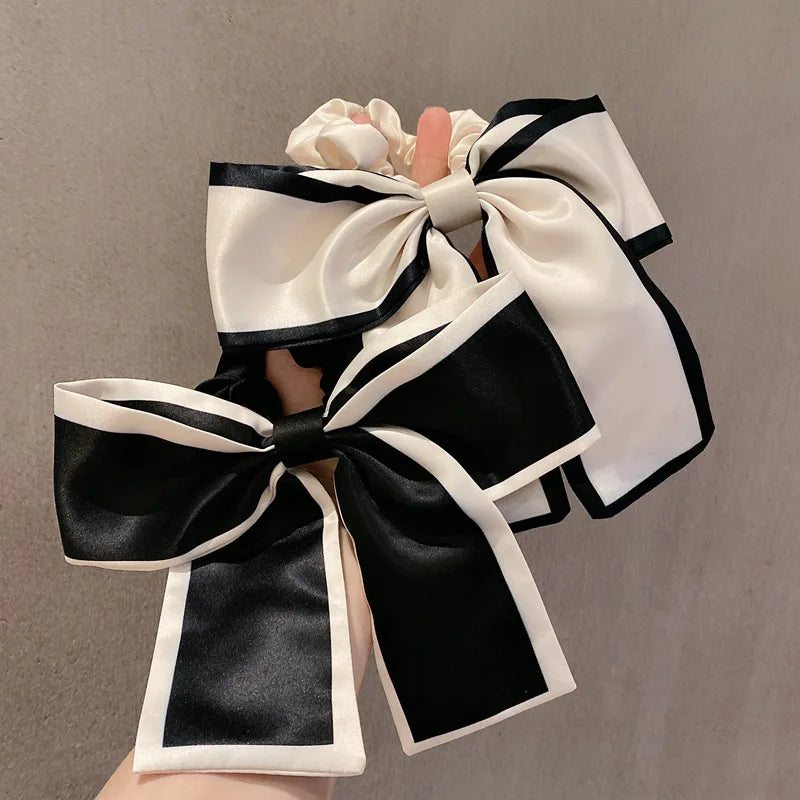 New Korean Black Bow Hair Tie Scrunchies Women Elegant Silk Elastics Hair Band Ponytail Hold Headdress Hair Accessories