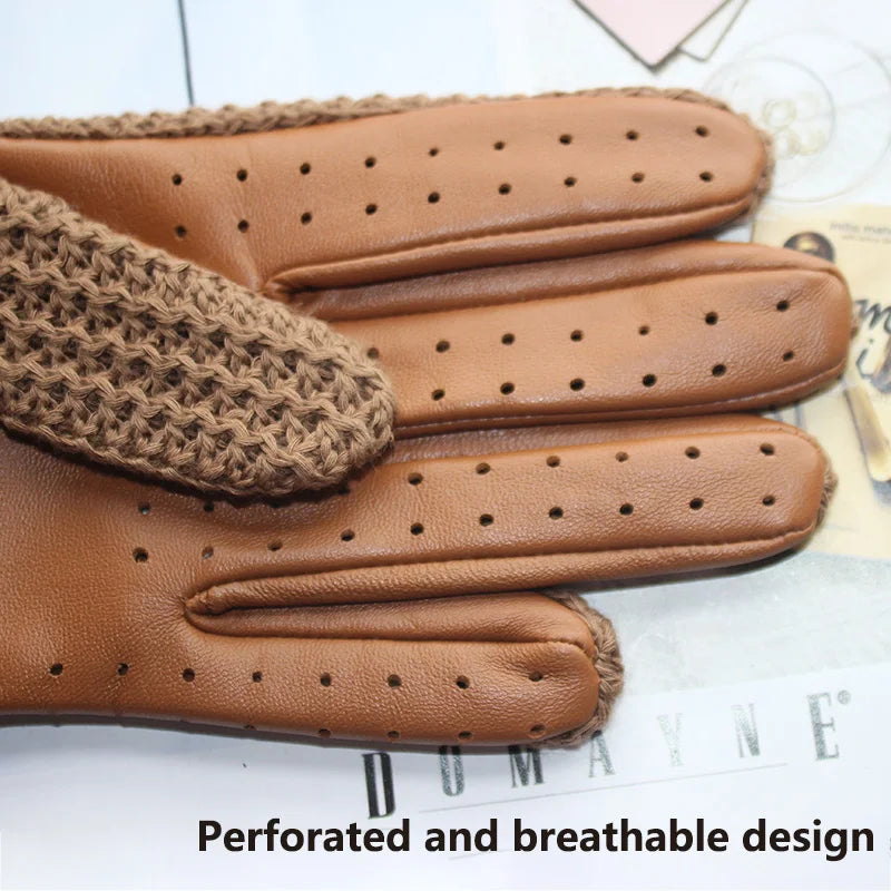 Gants de conduite antidérapants en cuir pour hommes, gants de moto tricotés en peau de mouton pour écran tactile