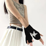 Gants d'hiver tricotés tendance Y2K pour femmes coréennes, mitaines chaudes en laine à demi-doigts, motif étoile pentagramme, mitaines chauffantes sans doigts