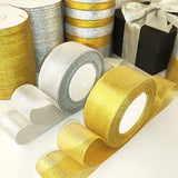 Rouleau de 22 mètres de ruban satiné pailleté doré et argenté, pour décoration de mariage, bricolage, nœuds, cadeaux de Noël