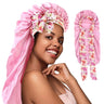 Women long Oversized Elastic Satin Bonnet Sleeping Cap With Ribbon Breathable Sleeping Cap Turban Sleep Headwear Bandanas