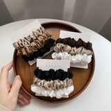 Lot de 3 élastiques à cheveux en soie faits à la main, en satin soyeux, pour queue de cheval, couleur café noir et blanc
