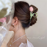 New Tulip Hair Claw Flower grace Shark Clip Headdress Vintage Ponytail Claw Clip Trendy sweet HAIR CLIP FOR GIRL Hair Jewelry