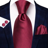 Hi-Tie Coffret cadeau cravate homme vin rouge bordeaux cachemire soie mariage cravate pour homme design tendance qualité mouchoir boutons de manchette livraison directe