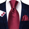 Hi-Tie Coffret cadeau cravate homme vin rouge bordeaux cachemire soie mariage cravate pour homme design tendance qualité mouchoir boutons de manchette livraison directe