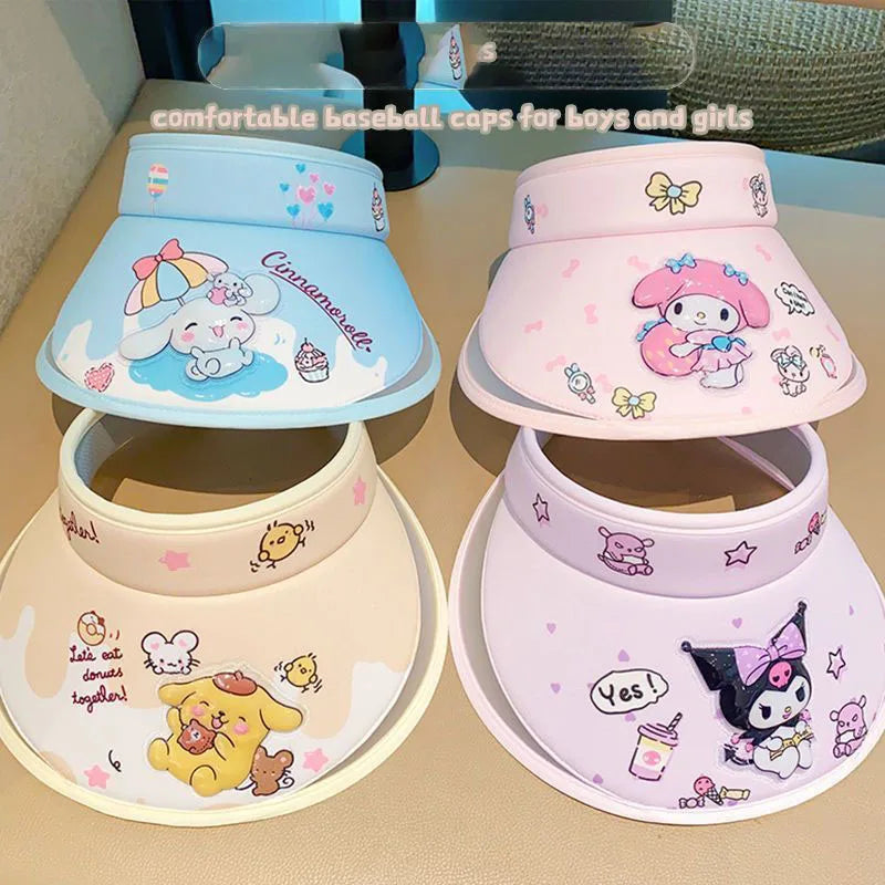 Chapeau de protection solaire Sanrio Cinnamoroll My Melody Kuromi Pompompurin, casquette anti-UV avec grande langue, cadeau d'anniversaire pour enfants