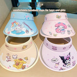 Chapeau de protection solaire Sanrio Cinnamoroll My Melody Kuromi Pompompurin, casquette anti-UV avec grande langue, cadeau d'anniversaire pour enfants