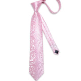 Ensemble cravate homme en soie à rayures roses, motif floral, motif cachemire uni, 8 cm, mouchoir, boutons de manchette, accessoires de mariage, de bal, cravate