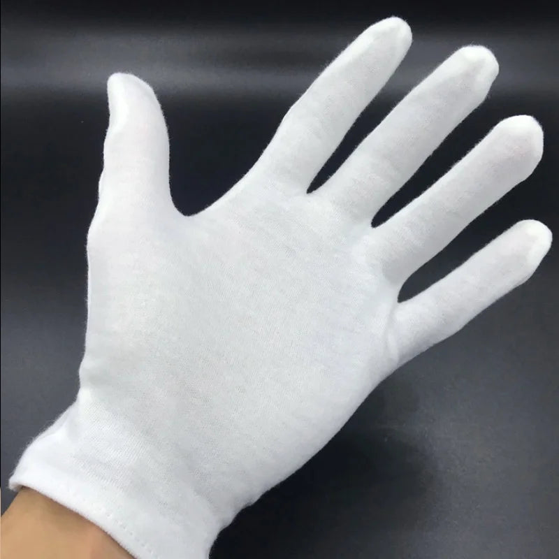Lot de 10 gants de travail blancs en coton pour la manipulation des mains sèches, gants de spa, gants de cérémonie très extensibles, outils de nettoyage ménager