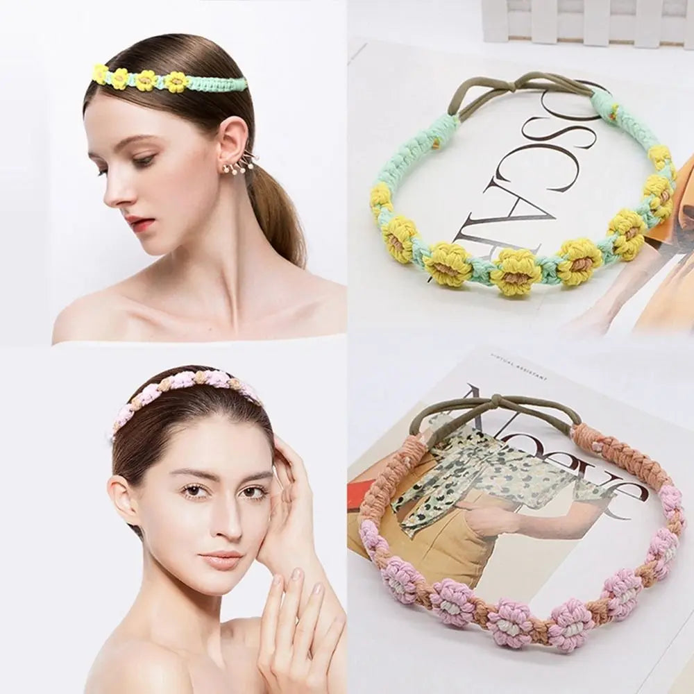 Style Elastic Hair Band Braided Rope Headwrap Turban Women Hair Scarf Macrame Hair Band Bohemian Headband Crochet Bandana