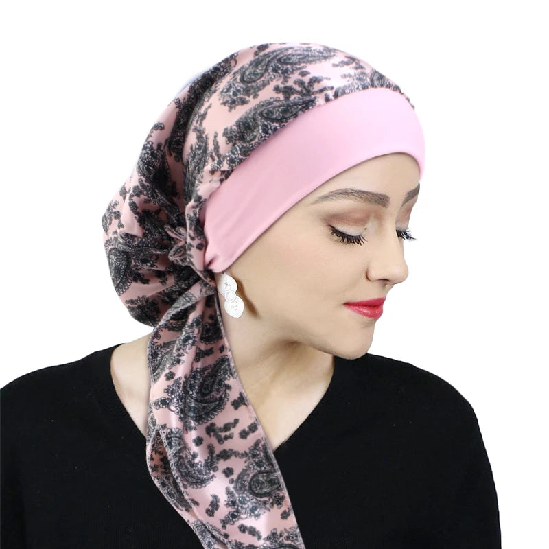 Chapeau turban en satin imprimé pour femme, extensible, à larges bords, tendance, pré-noué, enveloppant, décontracté, style pirate
