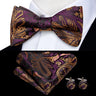 Hi-Tie Ensemble nœud papillon en soie pour homme, mouchoir et boutons de manchette, bleu, rouge, or, noir, blanc, jacquard, nœud papillon, mariage, affaires