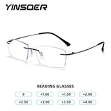 Titanium Reading Glasses Men High Quality Magnifying Presbyopic Eyeglasses Titanium Frames Anti Blue Light Rimless Glasses Men