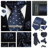 Classic 100% Silk Men's Ties In Gift box 8cm Plaid Dot Striped Business Necktie Handkerchief Cufflinks Wedding Party Tie Set