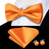 Hi-Tie Jacquard Silk Nœud papillon pour homme, ensemble de boutons de manchette et mouchoir, nœud papillon pré-noué, noir, blanc, gris, bleu, rouge, vert, rose, violet