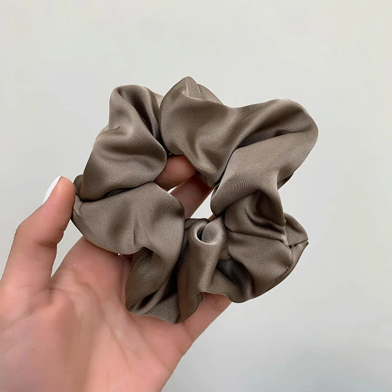Korean Woman Big Elegant Silk Elastics Hair Band Girls Solid Color Scrunchies Hair Ties Ladies Ponytail Hold Hair Accessories