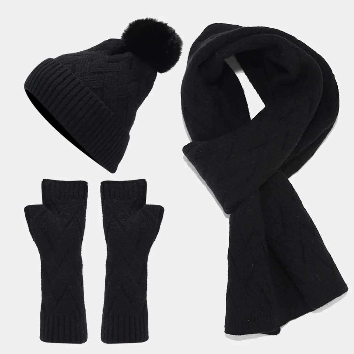 Ensemble bonnet, écharpe et gants en laine pour femme et homme, automne et hiver, chaud, ample, trois pièces, bonnet, écharpe et gants en tricot, pour adolescentes