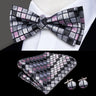 Hi-Tie Marque Soie Pré-noué Homme Nœud Papillon Mouchoir Boutons de Manchette Ensemble Nœud Papillon pour Homme Jacquard Solide Cachemire Floral Mariage Cadeau d'Affaires