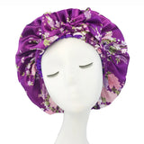 Bonnet en satin doux et soyeux pour femme, grand bonnet de nuit avec long ruban de satin, bandeau large et réglable