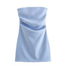 TRAF Dress Women Off Shoulder Corset Short Dresses Ruched Backless Blue Black White Dress Woman Sexy Bodycon Party Dresses
