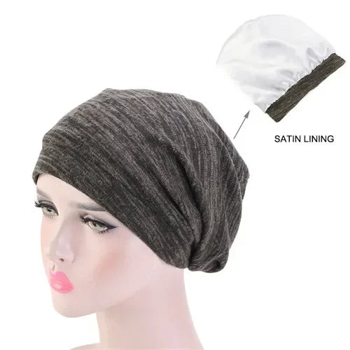 Unisex Men Women Beanie Cotton Night Sleep Cap Bonnet Chemo Hat Headwear Turban Baggy Hair Care Nightcap Pullover Hat Solid Colo
