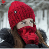 Knitted Cap Scarf three-piece Hat Autumn Winter Outdoor Ride Windproof Cold Warm three-piece Gradient Clash Of Colours Set