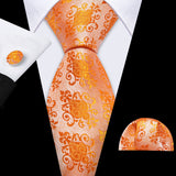 Cravate de mariage noire, dorée et rose pour homme, en soie florale, motif jacquard, pochette, boutons de manchette, pour soirée d'affaires, Barry.Wang