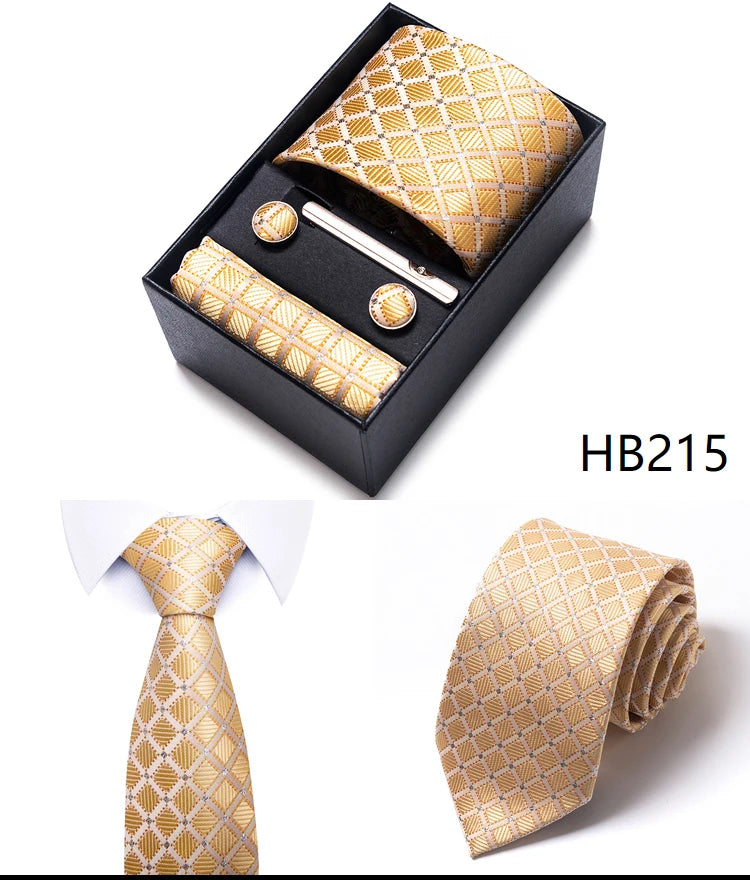 Cravate pour homme, tout nouveau style, cadeau de mariage, ensemble de pochettes, boîte à cravates, accessoires de costume noirs pour hommes