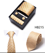 Cravate pour homme, tout nouveau style, cadeau de mariage, ensemble de pochettes, boîte à cravates, accessoires de costume noirs pour hommes