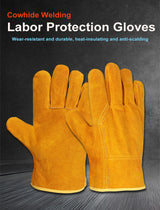 1 Pair Labor Protection Cowhide Gloves Double-layer Yellow Safety Welding Wear-resistant Gloves Personal Protective Equipment