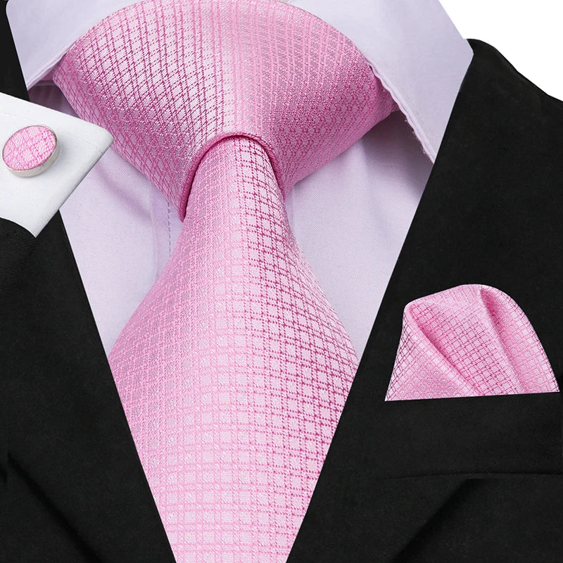 Hi-Tie 100% soie classique pour homme, cravate de mariage corail rose rouge pêche, pochette carrée, boutons de manchette, ensemble de cravates roses pour hommes, cravates cachemire unies