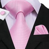 Hi-Tie 100% soie classique pour homme, cravate de mariage corail rose rouge pêche, pochette carrée, boutons de manchette, ensemble de cravates roses pour hommes, cravates cachemire unies