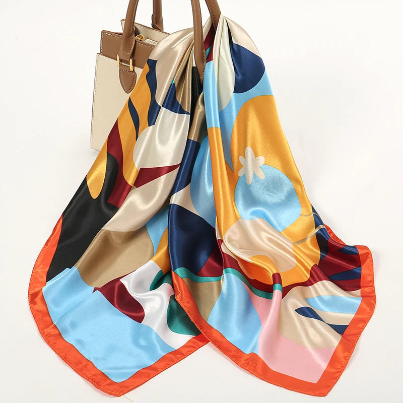 2024 Mode Kopftuch Satin Quadratischer Schal für Frauen Halstuch Weiblicher Seidenschal Foulard Hijab Stirnband Haarbänder Bandana