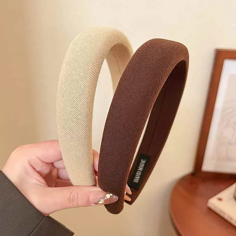Wild Solid Color Sponge Headband for Women Fashion Girl Wash Face Wide Edge Simple Hair Band