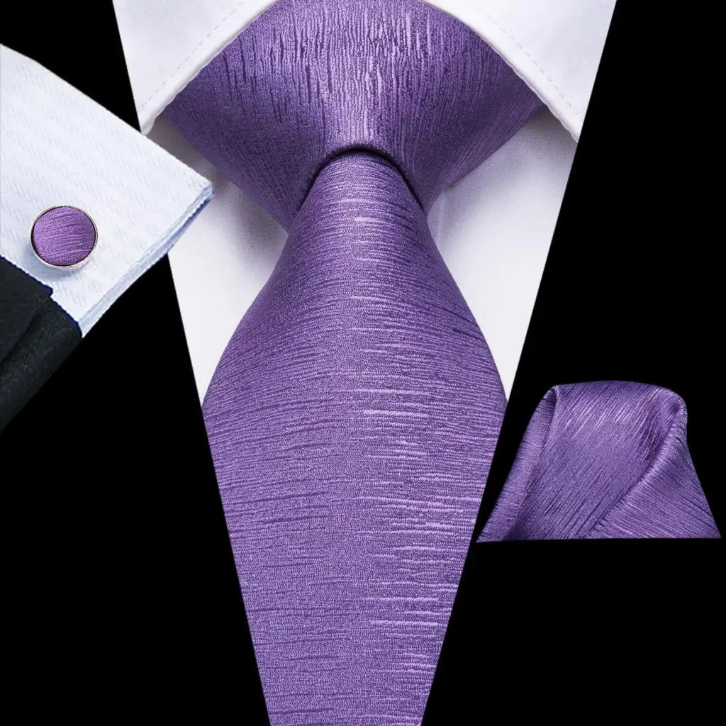 Hi-Tie – Cravate de mariage en soie violette unie à motif cachemire pour homme, ensemble de qualité avec boutons de manchette et mouchoir, cadeau tendance, livraison directe