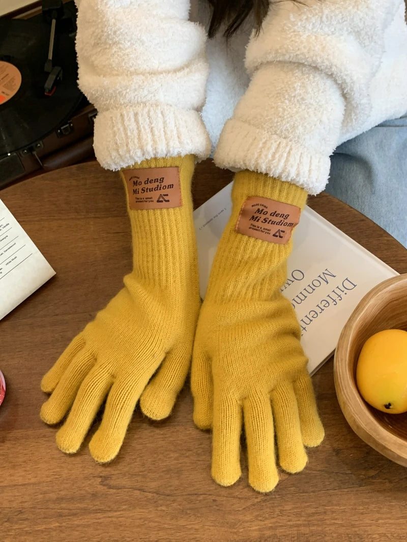 Neue Touchscreen-Handschuhe für Damen, Winter, verdicken, warm, gestrickt, Stretch-Handschuhe, Vollfinger-Skihandschuhe für Damen