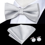 Hi-Tie Jacquard Silk Nœud papillon pour homme, ensemble de boutons de manchette et mouchoir, nœud papillon pré-noué, noir, blanc, gris, bleu, rouge, vert, rose, violet