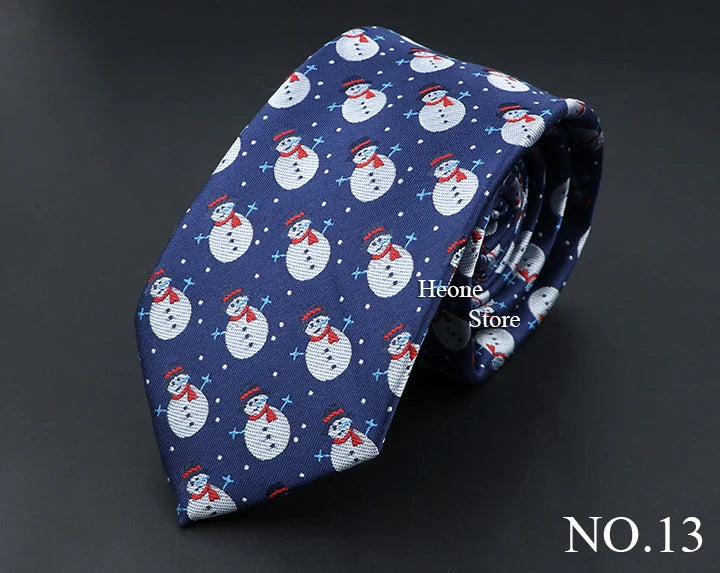 Classic Red Blue Christmas Tie For Men Father Festival Gift Santa Claus Snowman Tree Snowflake Elk Necktie Skinny 7cm Accessory