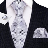 Barry.Wang Ensemble cravate et mouchoir en soie à carreaux pour homme, motif jacquard, idéal pour un mariage, un marié ou une équipe