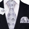 Barry.Wang Ensemble cravate et mouchoir en soie à carreaux pour homme, motif jacquard, idéal pour un mariage, un marié ou une équipe