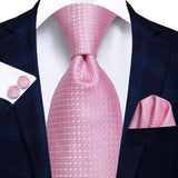 Hi-Tie 100% soie classique pour homme, cravate de mariage corail rose rouge pêche, pochette carrée, boutons de manchette, ensemble de cravates roses pour hommes, cravates cachemire unies