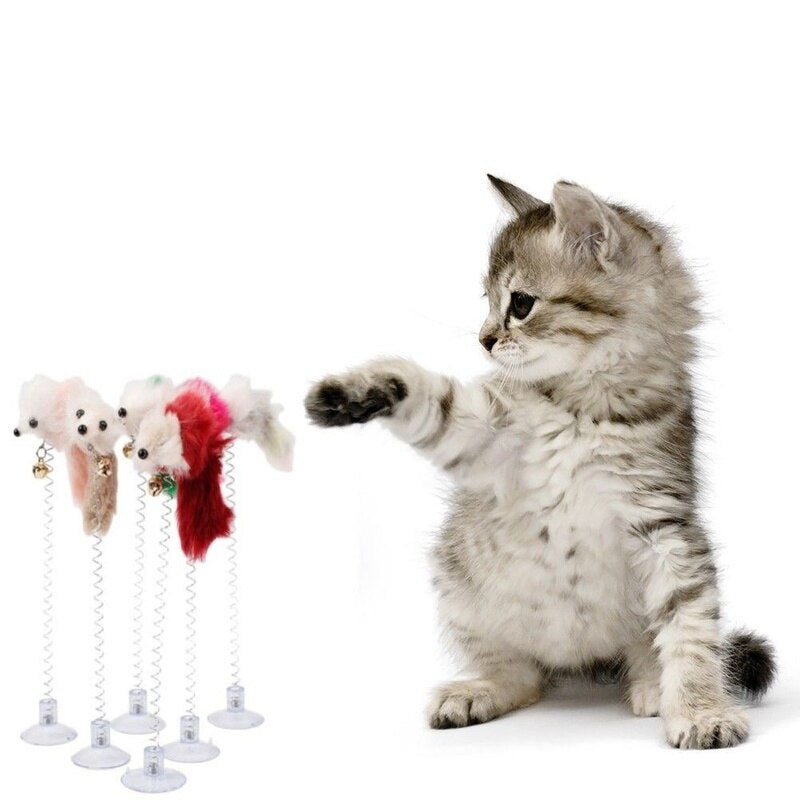 1pc Stick Spring Toy Suction With Bell Mouse Cat Interactive Pet Tool Elastic Scratcher Mice Teaser Entertainment Multicolor New