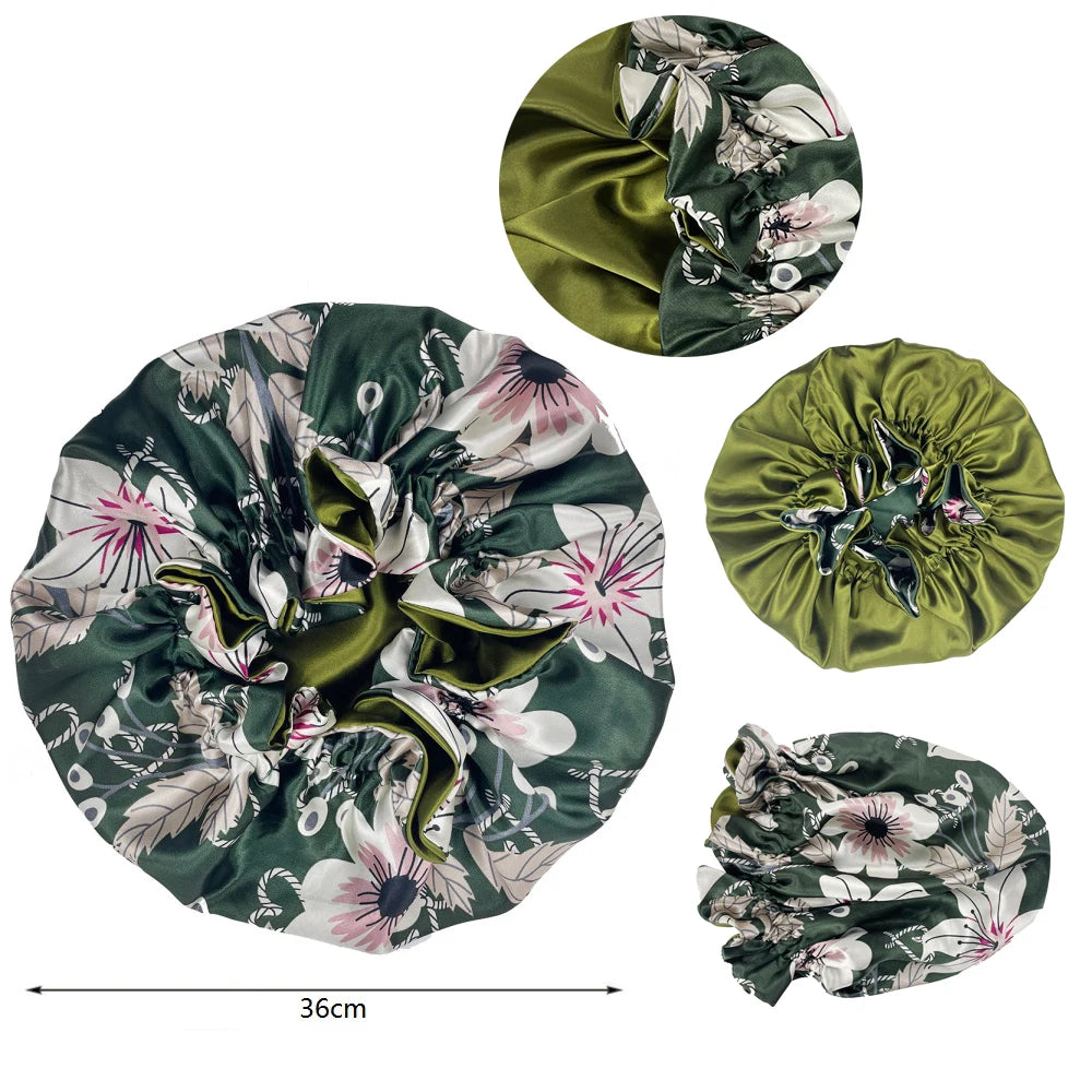 Bonnet de nuit double épaisseur en satin soyeux pour femme, grand bonnet réversible doublé de satin, couvre-chef pour la nuit, accessoires pour cheveux
