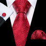 Barry.Wang Ensemble cravate et boutons de manchette en soie pour homme, motif jacquard, rouge, bordeaux, rose, pour mariage, affaires, fête