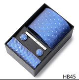 2023 New Style Wedding Gift Tie Pocket Squares Set Necktie Box Men Solid Black Suit Accessories Fit Wedding